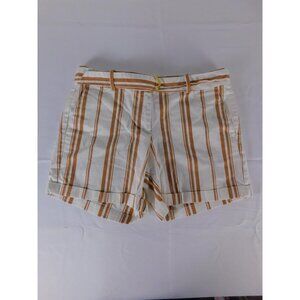 Ann Taylor Factory Shorts Womens 4 White Striped Belted Chino Casual Summer